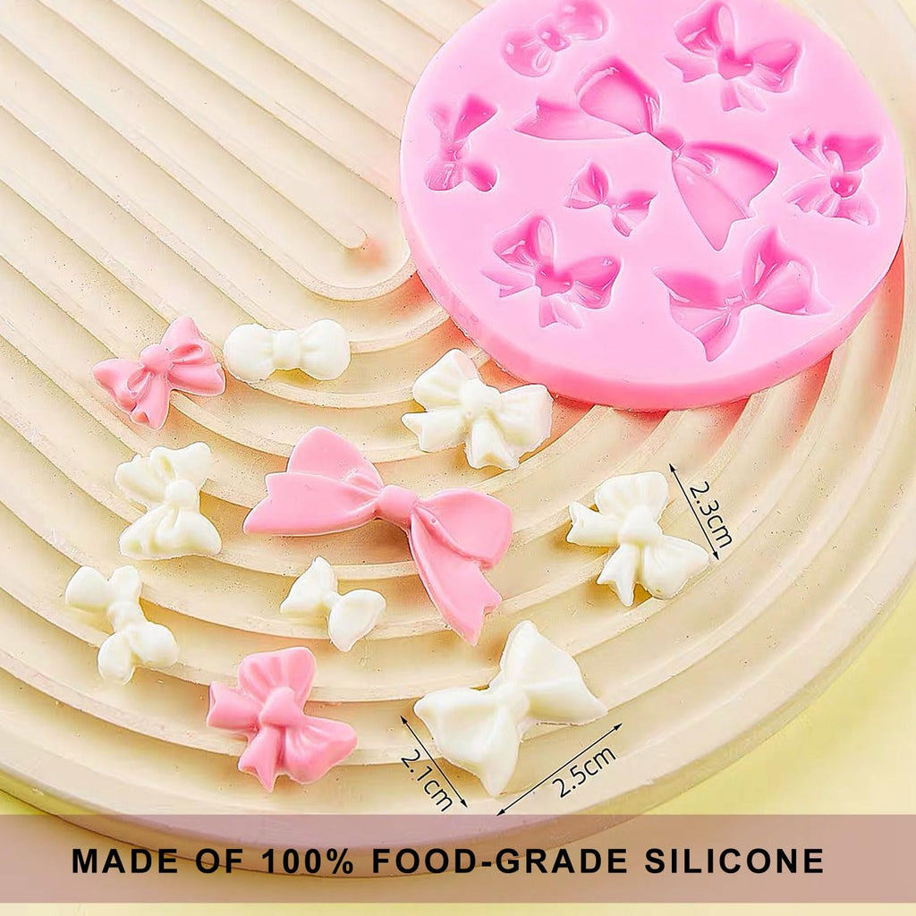 5 Pack Silicone Bow Fondant Mold Heart Silicone Molds Bowknot Cake Pop Mold Chocolate Candy Bow Molds for Birthday Wedding Party DIY Cake Decoration - Reusable Baking Tools Gift for Bakers