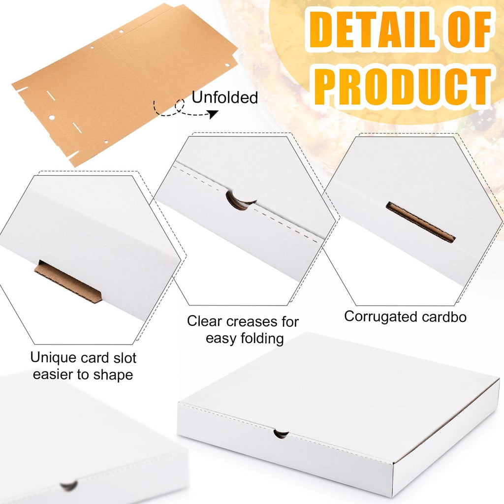 PerKoop 100 Pcs 10"x10" Pizza Boxes Bulk 10inch Empty Cardboard Pizza Box Reusable Square Food Serving Container for Takeout Bakery Restaurant Party Supplies(White and Kraft)