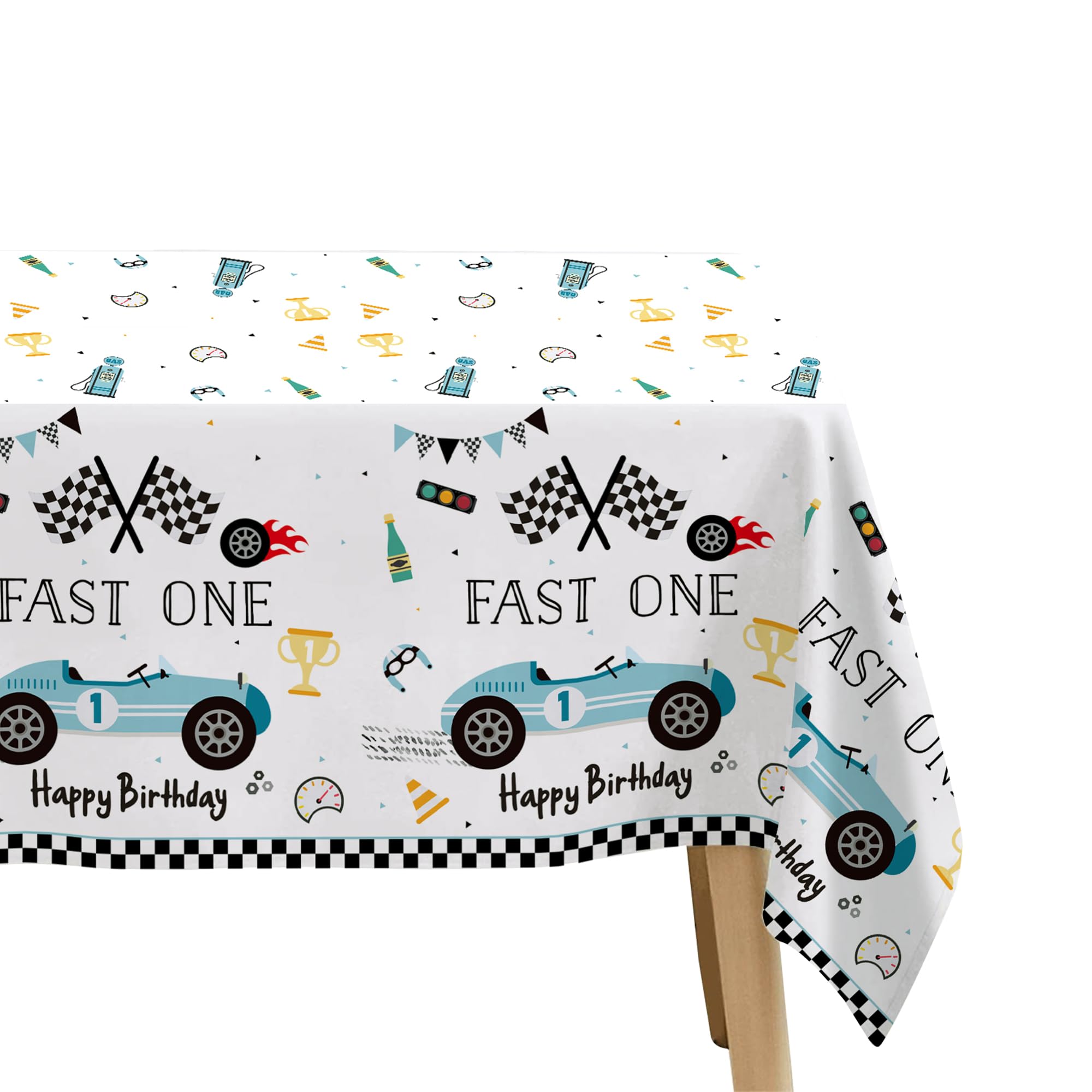 Suhelkit Fast One Birthday Decorations for Boys Tablecloth - Blue Race Car 1st Birthday Party Supplies Table Covers for Racing Car First | 3 Pack (54in x 108in)