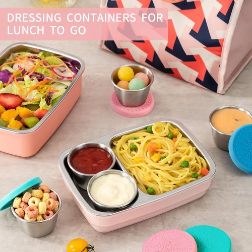 Freshmage Stainless Steel Dressing Containers - 6 Pack Reusable Leakproof Sauce Containers (2.4oz)