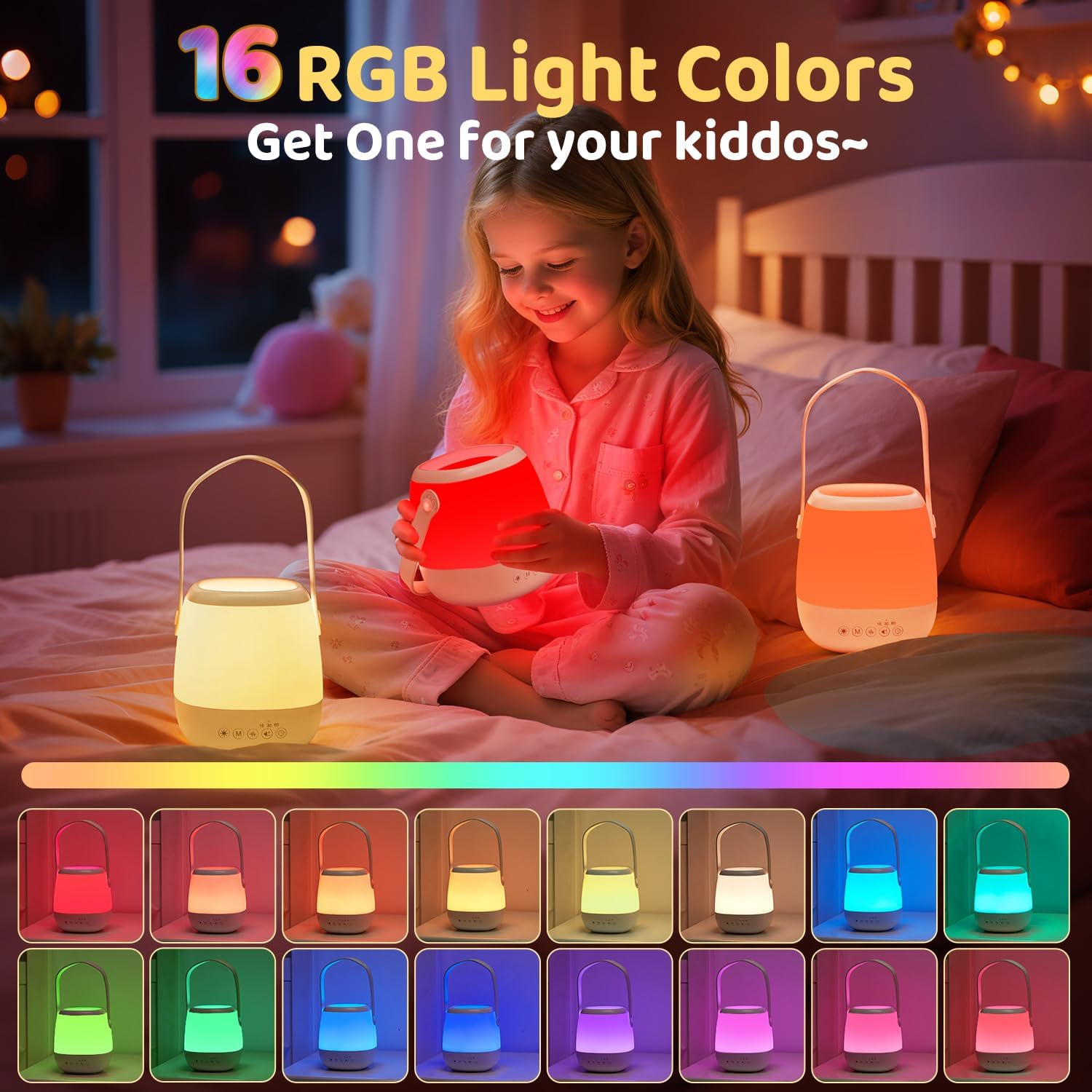 Skiennix Baby Night Light Sound Machine - 35 Colors & 12 White Noise Options | Portable USB Rechargeable Lamp