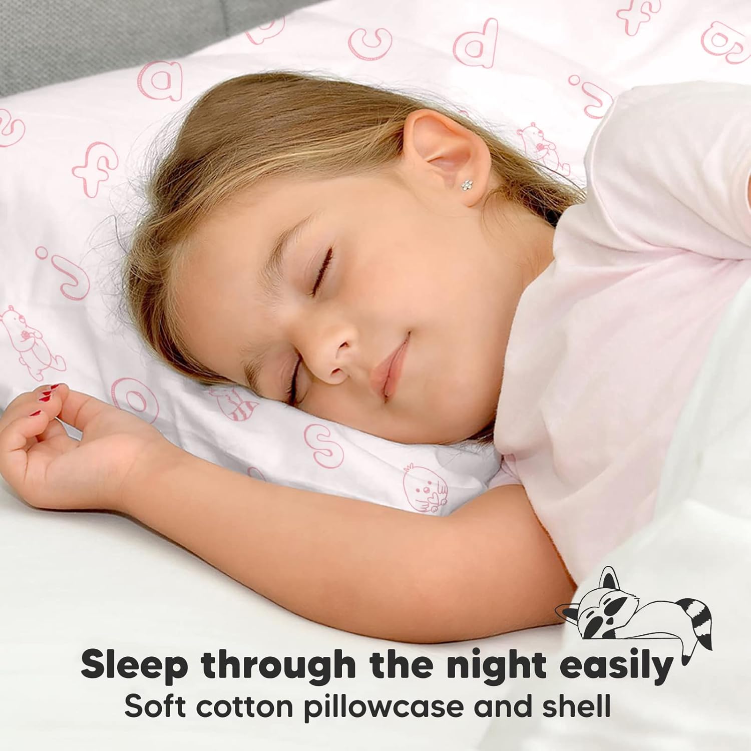 My Little Dreamy Toddler Pillow - Organic Cotton Travel Bed Pillow with Case, Soft & Breathable, 13x18 (ABC Land Rose)