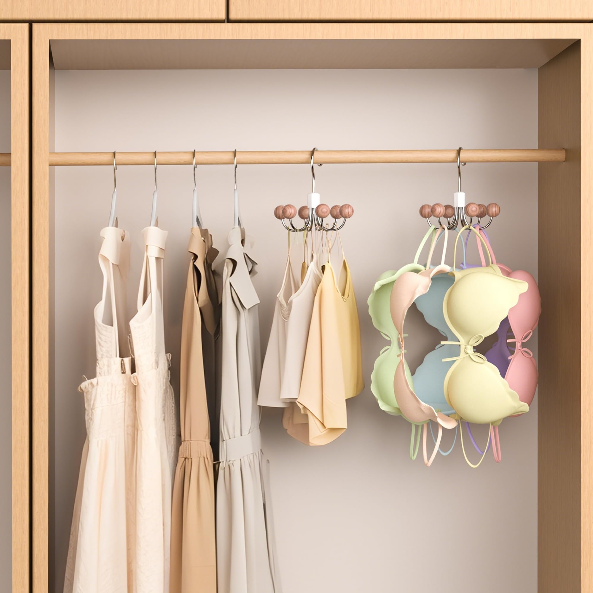 OHIYO 2-Pack 360° Swivel Hoodie Hangers with 6 Cedar Balls, Closet Organizer for Bra, Scarves, Belts, Purse & Accessories Storage