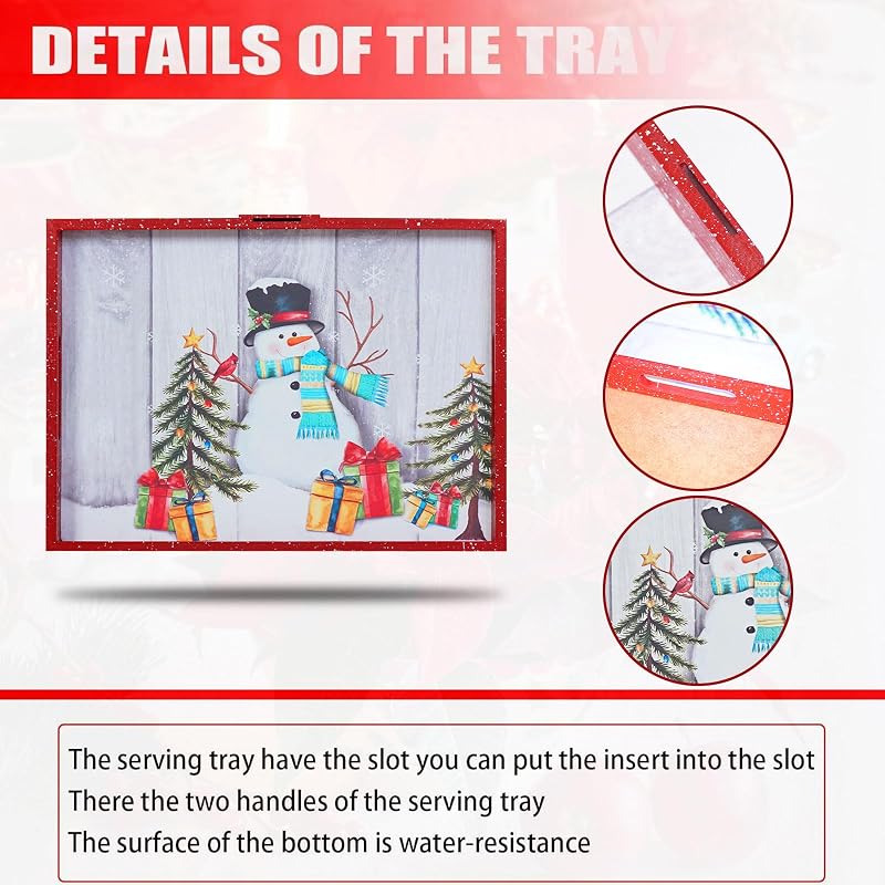 Christmas Serving Tray with Handles - 15.7 x 11.3 x 1.5 in, Red