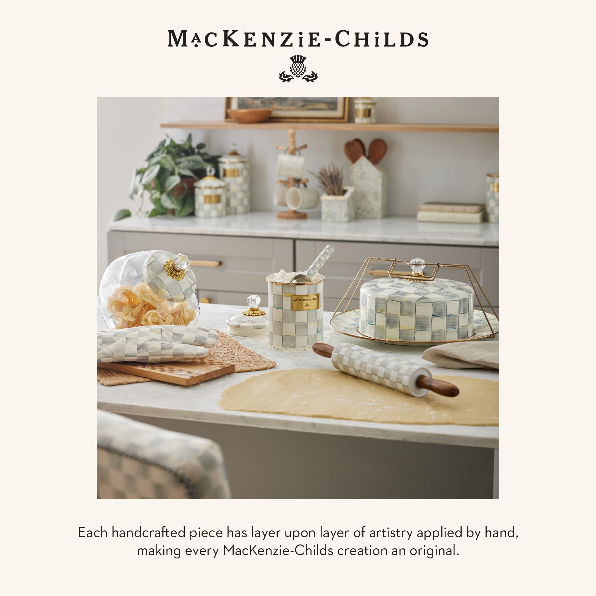 MACKENZIE-CHILDS Square Cork-Back Coaster Set, Table Coasters for Drinks, Set of 4, Gray-and-White Sterling Check
