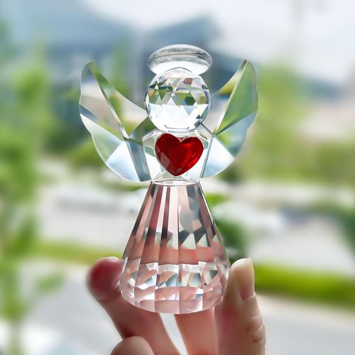 HDCRYSTALGIFTS Crystal Guardian Angel Figurine - 3.3 Inch Clear Art Glass Statue for Home Decor