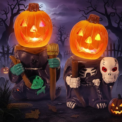 Exasinine Halloween Figurines - 5.5" Resin Jack O’ Lantern Ornaments for Spooky Indoor Décor | Party Gifts