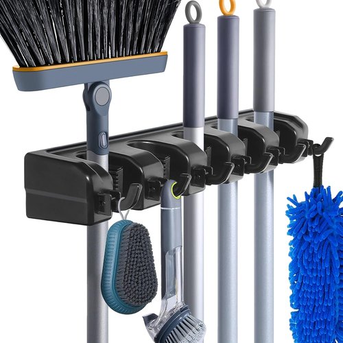 HYRIXDIRECT Broom Hanger - Heavy-Duty Wall Mount Organizer for Mops & Garden Tools | Ideal for Garage & Laundry Storage