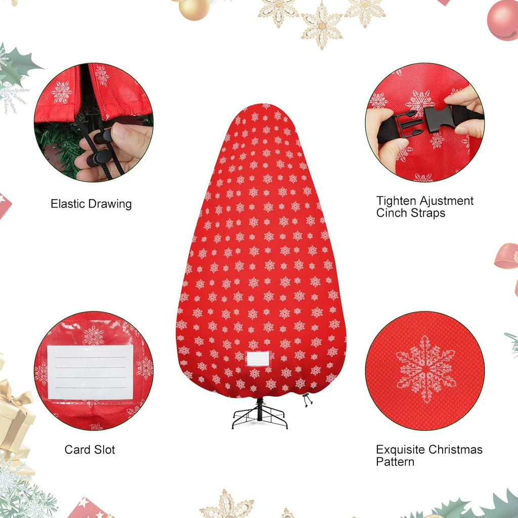 Skiennix Christmas Tree Cover - Durable Storage Bag with Zipper & Drawstring for 6-Foot Trees | Dustproof Red Snow Print