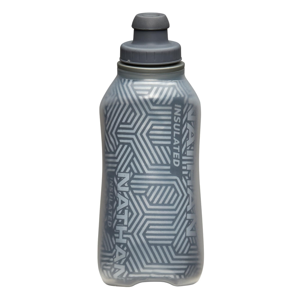 Nathan SpeedDraw 2 Insulated Handheld Running Water Bottle Flask – Double-Wall Insulation, Ergonomic Grip, Blast Valve Cap, Phone & Key Storage Pockets, Reflective Design, 12oz Insulated - Deep Teal