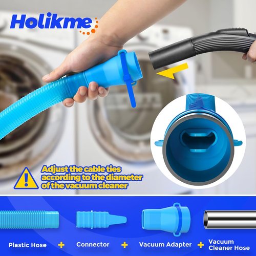 Holikme Dryer Vent Cleaner Kit - 2-Piece Lint Removal Brush Set | Compatible with Most Vacuums, Blue