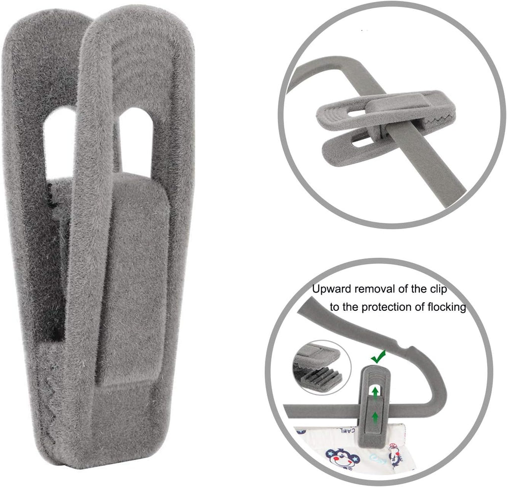 Tinfol Gray Velvet Hanger Clips - 24 Pack Non-Slip Flocked Clips for Pants & Skirts | Strong Finger Clips
