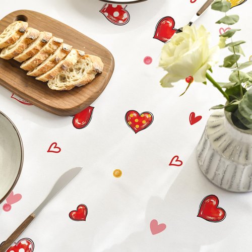 Horaldaily Valentine Tablecloth 60×84 Inch Rectangular, Love Hearts Red Washable Table Cover for Party Picnic Dinner Decor