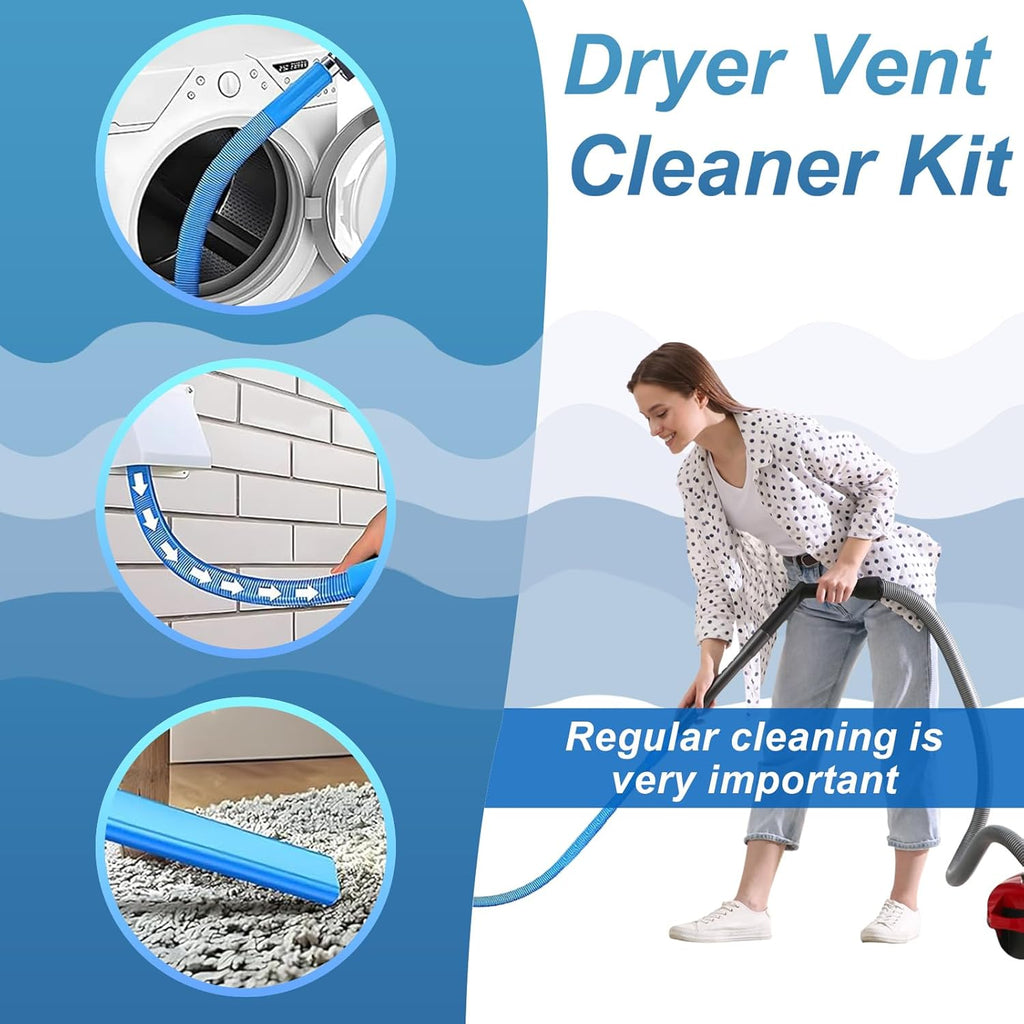 Upgraded Dryer Lint Vent Cleaner Kit - Flexible Vacuum Hose Attachment for Efficient Lint Removal | Universal Deep Cleaning Brush for Clogged Ducts