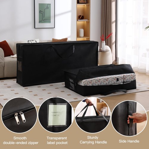 Folding Mattress Storage Bag, Carry Case for Trifold Memory Foam Mattress, Convenient Moving and Travel Storage (Fits4”Full Mattress, Black)