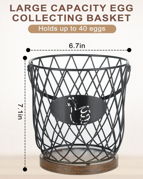 AOOHOOA Egg Basket for Gathering Fresh Eggs, Round Egg Collecting Basket with Handle, Egg Holder Countertop Decor & K-Cup Organizer (Metal)