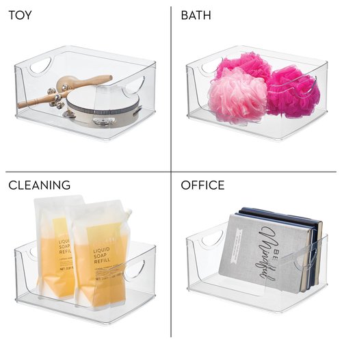 iDesign Stackable Open-Front Storage Bins with Handles for Kitchen and Pantry - Set of 4 - Clear