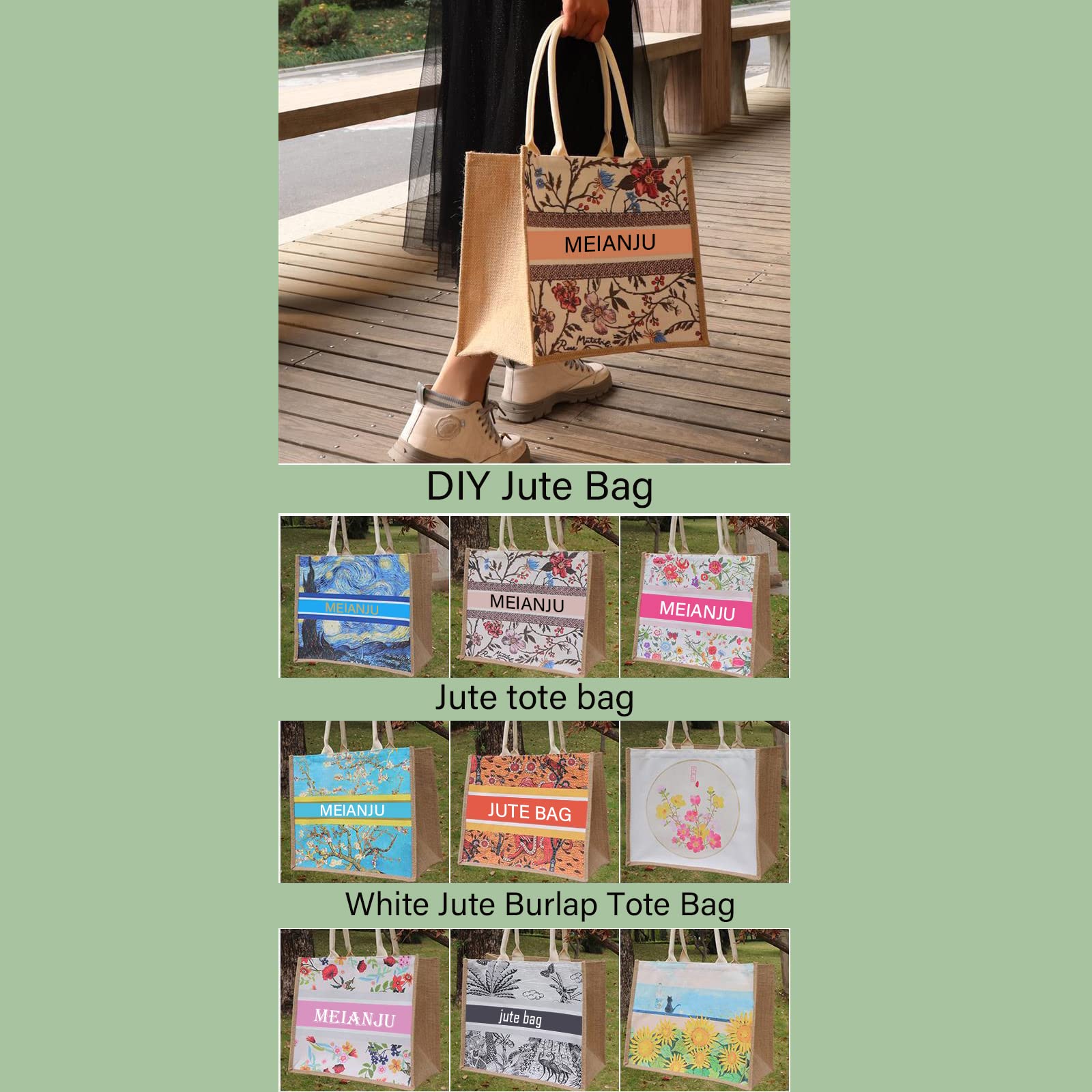 Jute Tote Bag Large16.5"x7"x13" [10pcs] With Button Handles Grocery Bags