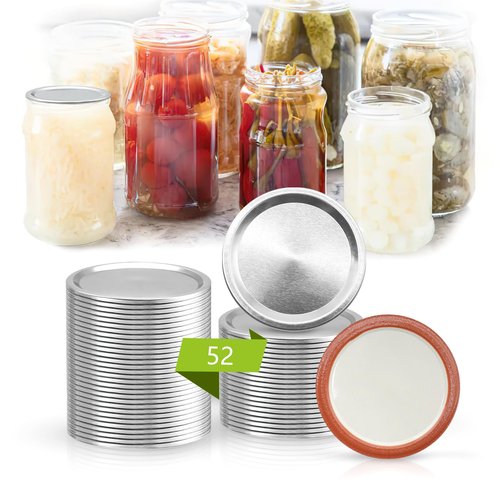 52Pcs Regular Mouth Canining Lid (70 MM/2.76 In), Split-Type Metal Canning Jar Lids for Ball Kerr Jar, Food Grade Material, 100% Fit & Airtight for Regular Mouth Mason Jar Lids
