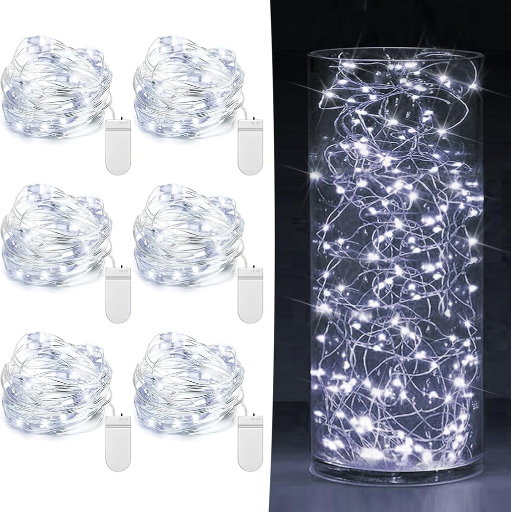 Skiennix 20 LED Mini String Lights - 7ft Battery Operated Fairy Lights in Cool White for Weddings & Parties