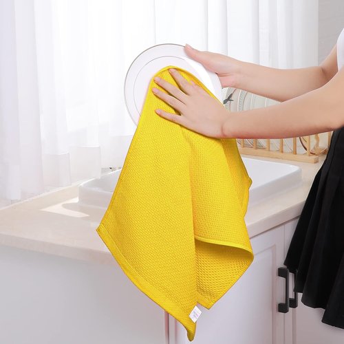 Homaxy Kitchen Dish Towels - Ultra Soft 100% Cotton Waffle Weave | Quick Drying, 13 x 28 Inches, 4-Pack, Yellow