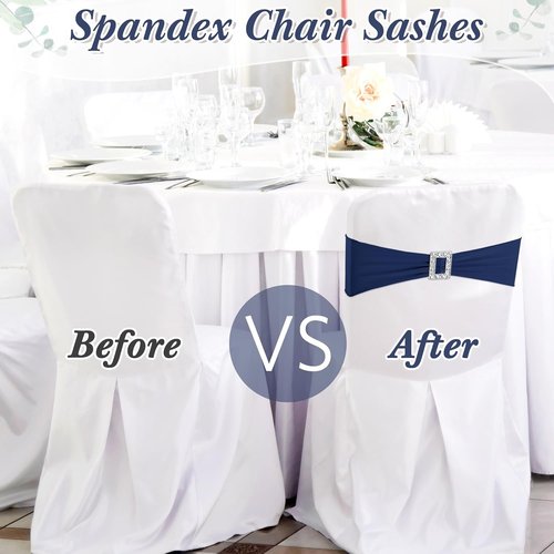 CHENGU Spandex Chair Sashes - 50 Pcs with Square Buckle Slider for Wedding & Party Decor | Navy Blue