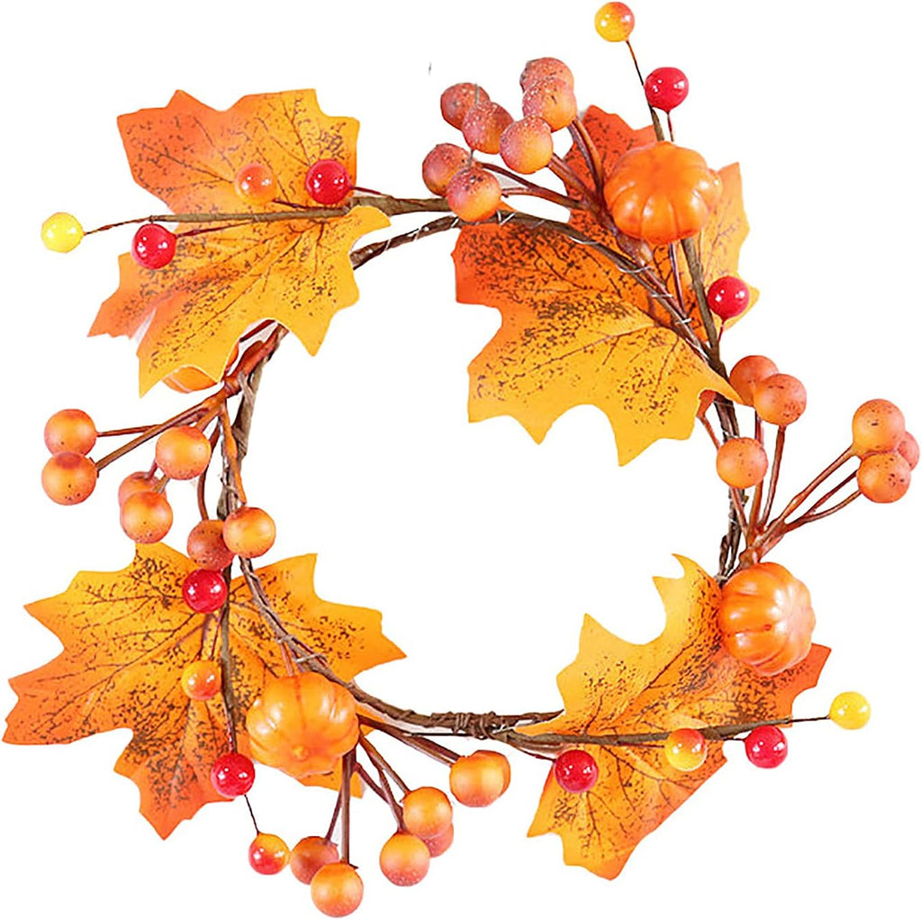 Regine Switzerland 6Pcs Fall Candle Ring Wreaths - 4.7 Inch Pumpkin Maple Leaf & Berries Decor | Perfect for Weddings & Halloween
