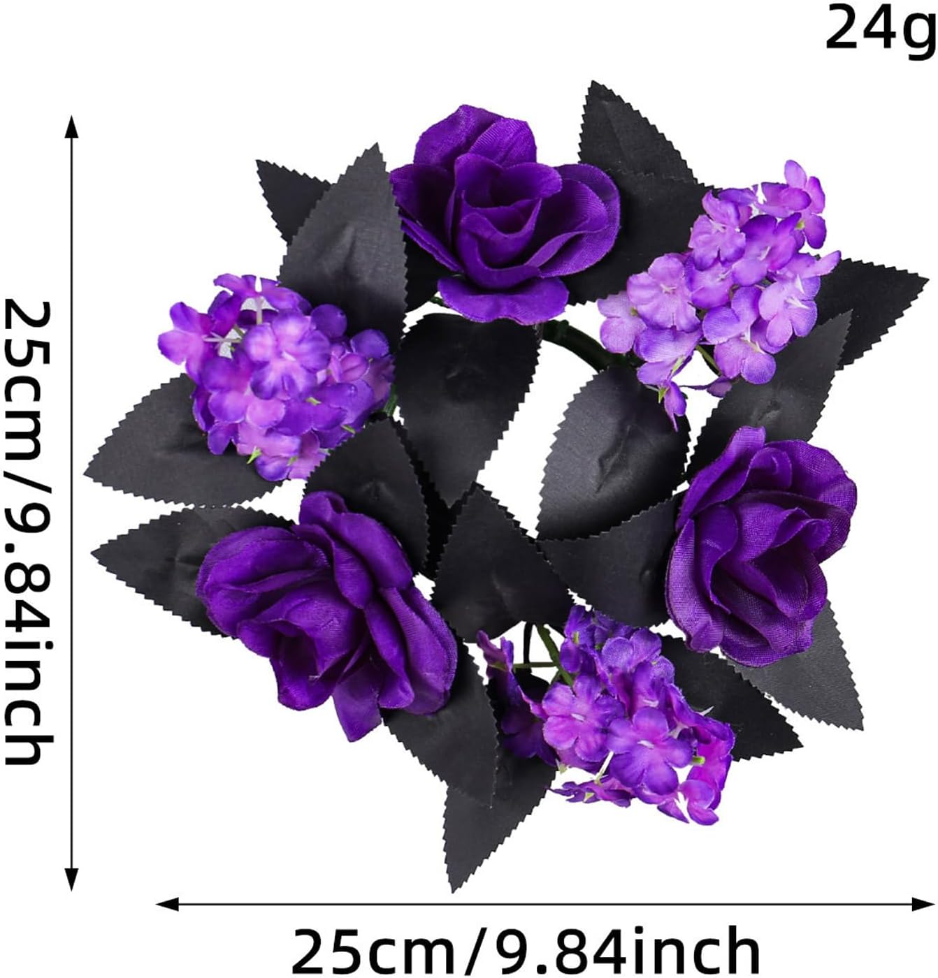 Regine Switzerland Gothic Halloween Candle Ring Wreath - Purple Roses & Black Leaves | 9.84 Inch Diameter Floral Centerpiece for Fall Decor