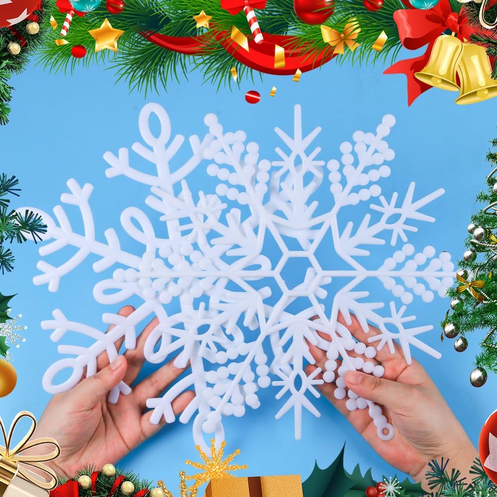 Skiennix Christmas Snowflake Ornaments - Large White Hanging Decorations for Holiday Decor | Set of 6