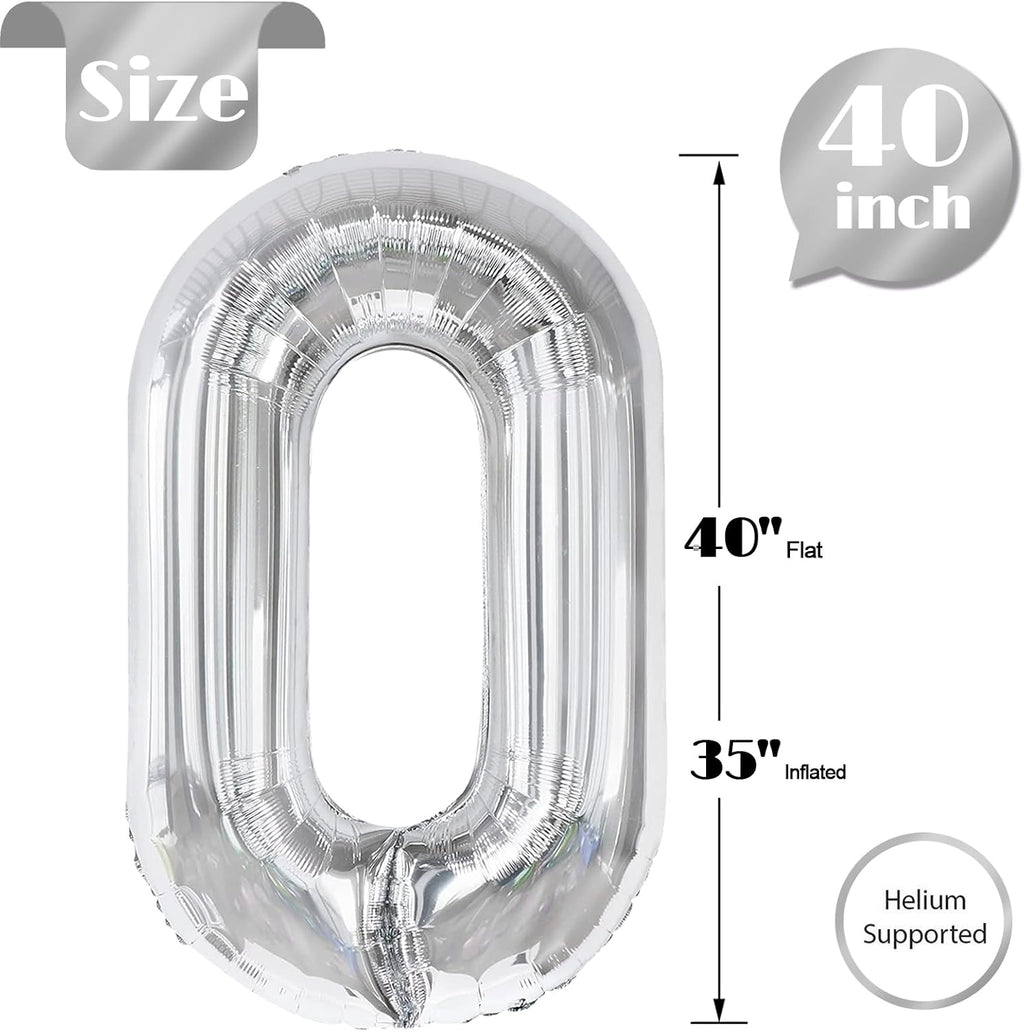 Silver Number 0 Balloon - 40 Inch Birthday Decoration for Milestone Celebrations
