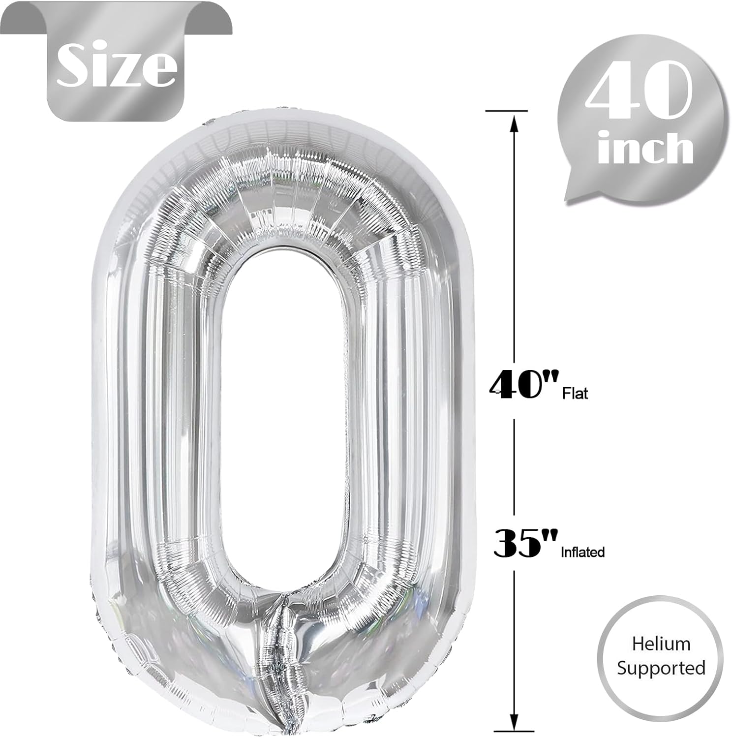 Silver Number 0 Balloon - 40 Inch Birthday Decoration for Milestone Celebrations