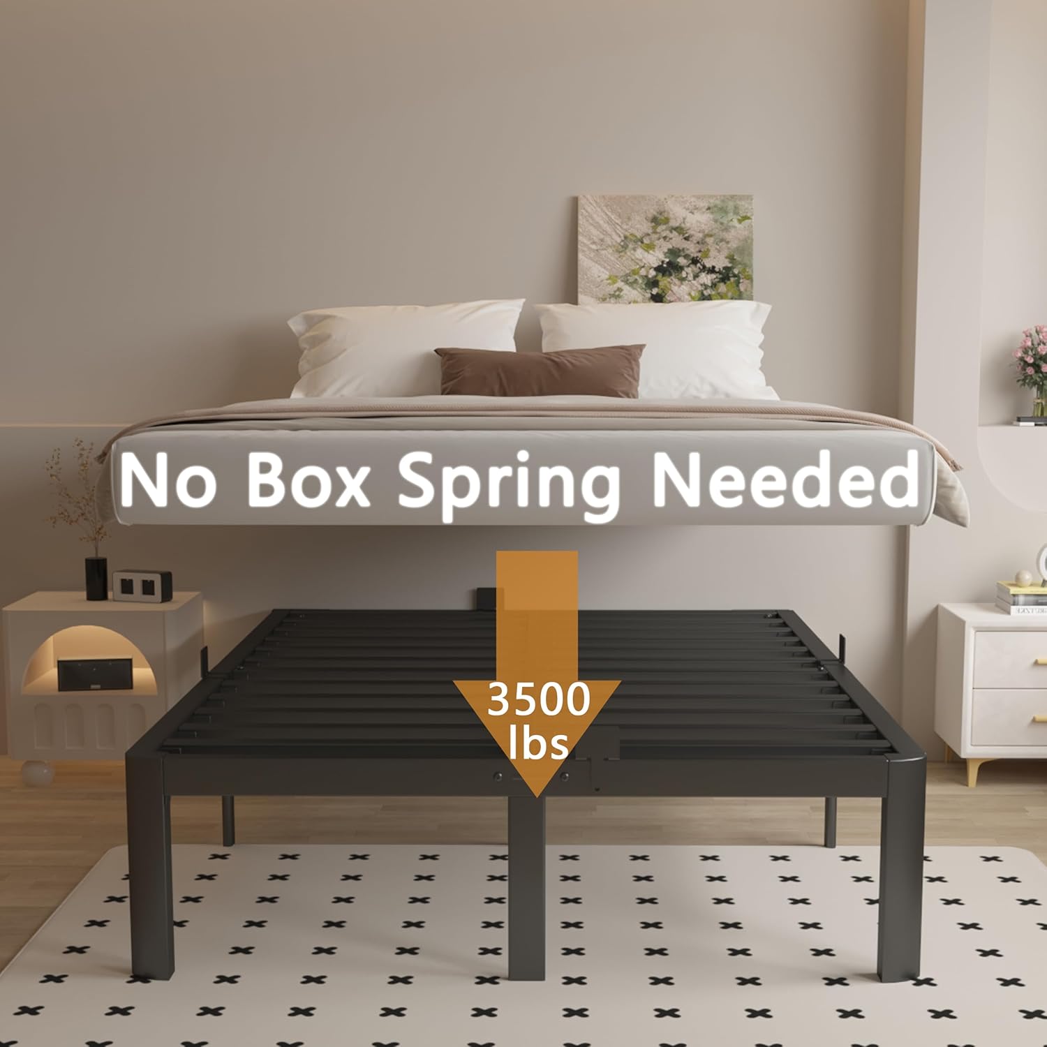 Metal Platform Bed Frame by [Brand Name] - 16 Inch Full Size, Heavy Duty Steel, No Box Spring Needed, Easy Assembly