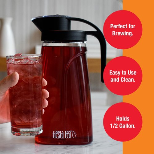 Tiesta Tea - Loose Leaf Iced Tea Pitcher, BPA-Free Tritan Plastic, Includes Multipurpose Nylon Mesh Infuser, Brew Hot & Cold, Leak-Proof Twist-On Lid, Dishwasher Safe, 1/2 Gallon Capacity