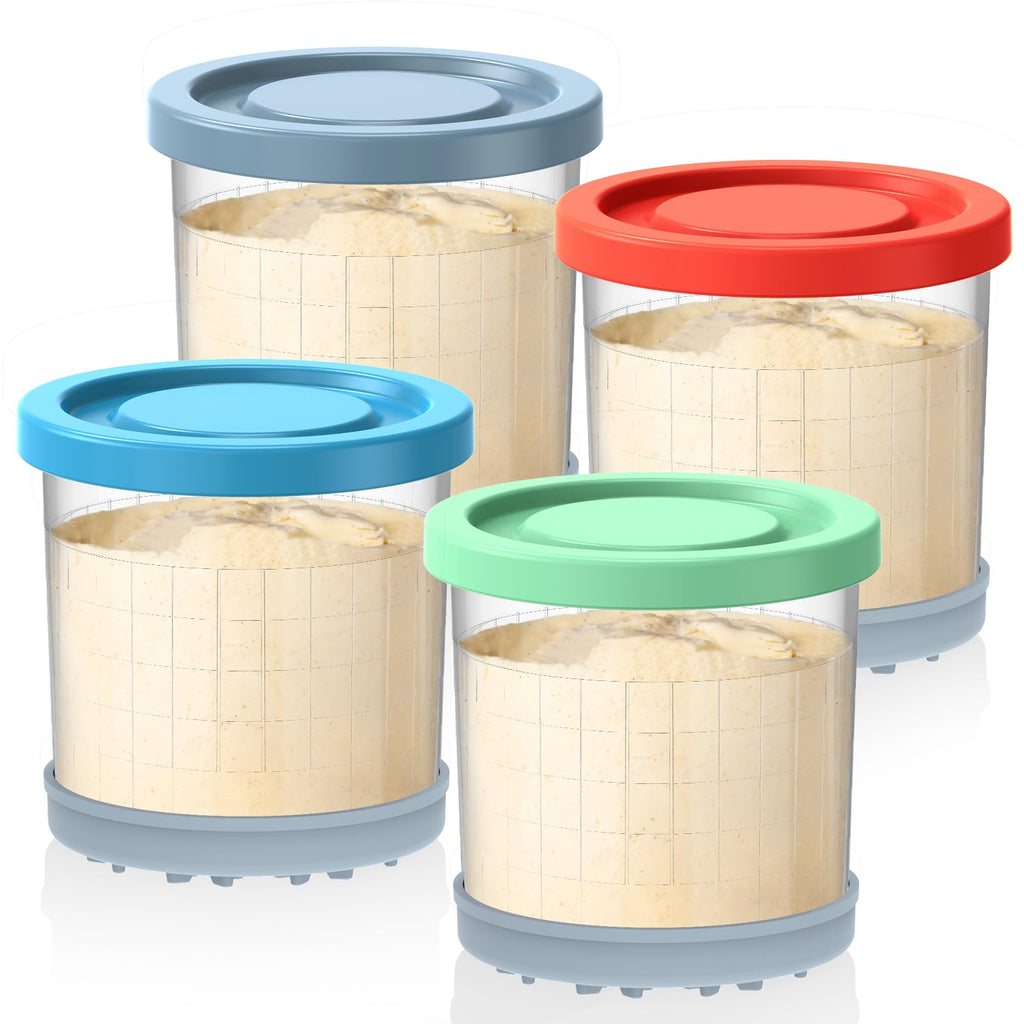 Omnikit Containers Replacement for Ninja Creami Pints and Lids - 4 Pack, 16oz Cups Compatible with NC301 NC300 NC299AMZ NC290 Series Ice Cream Maker - Airtight Anti-slip