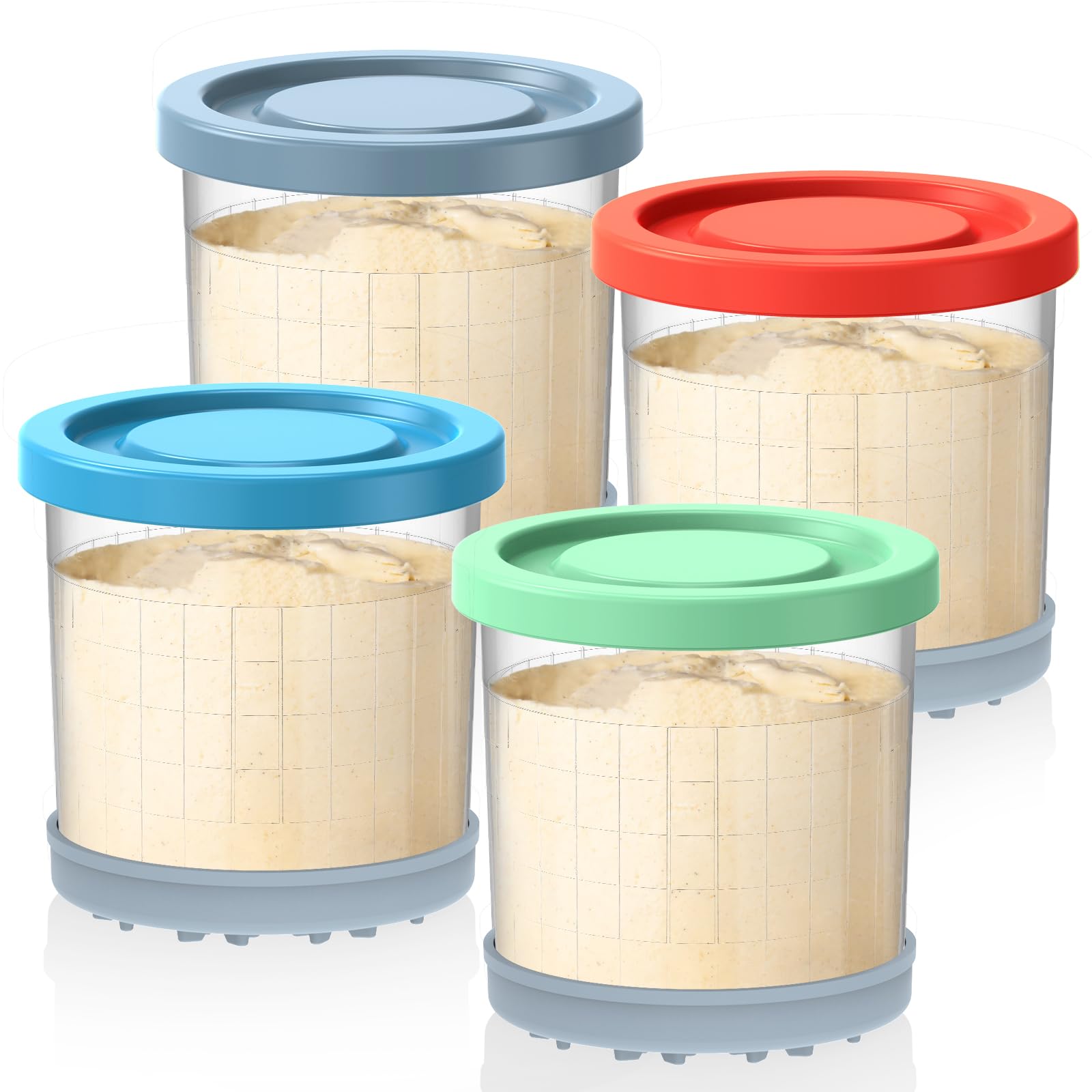 Omnikit Containers Replacement for Ninja Creami Pints and Lids - 4 Pack, 16oz Cups Compatible with NC301 NC300 NC299AMZ NC290 Series Ice Cream Maker - Airtight Anti-slip