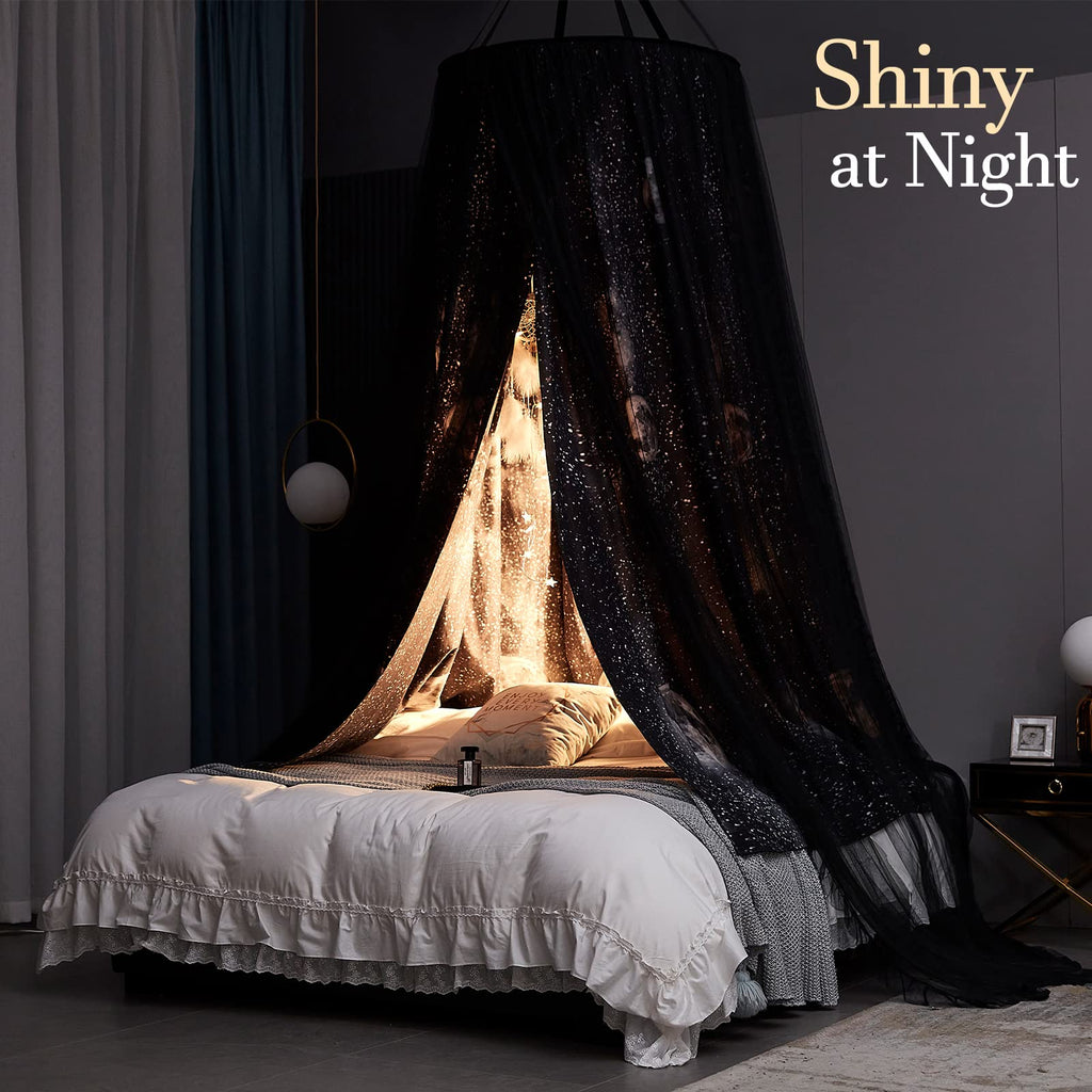 Kertnic Gorgeous Moon Printed Bed Canopy for Girls & Adults, Room Decorative Cozy Bed Curtain Canopy Drapes, Round Dome Luxurious Lace Princess Canopies Mosquito Netting (Print Moon)