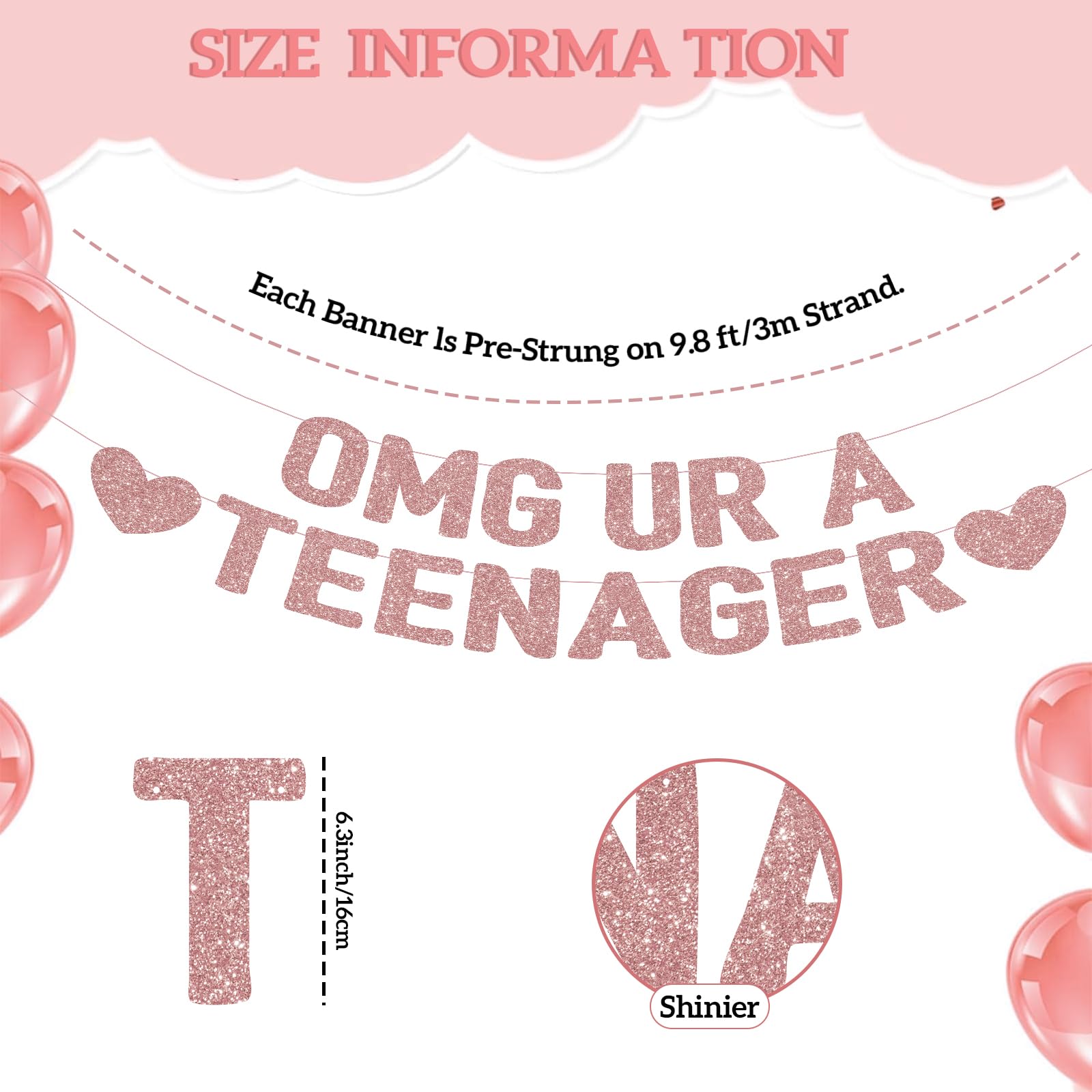 OMG UR A TEENAGER Banner – 13th Birthday Decorations for Girls, Rose Gold Glitter Happy 13th Bday Party Decor, Pre-Strung Teen Girl Birthday Decorations for 13 Year Old Girl