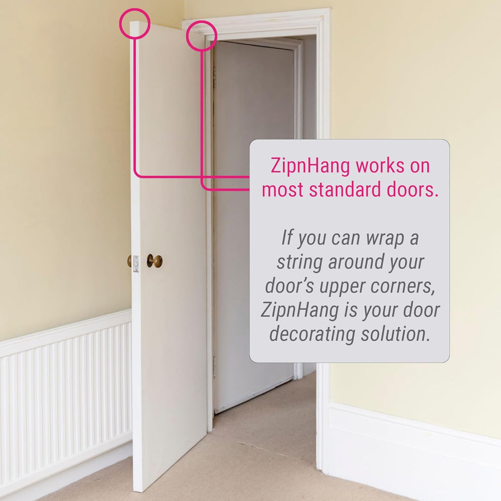 Zip 'n Hang Wreath Hanger - Damage-Free Adjustable Door Hook for Christmas Decor | Fits Glass & Screen Doors