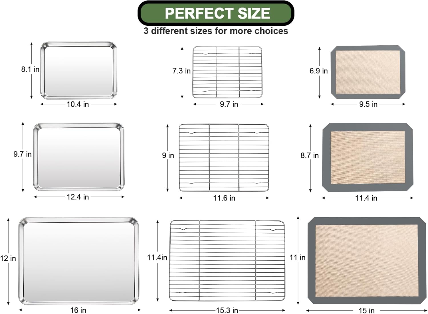 Stainless Steel Baking Sheet Set by [Brand Name] - Heavy Duty Cookie Pans with Cooling Racks & Silicone Mats - Set of 9