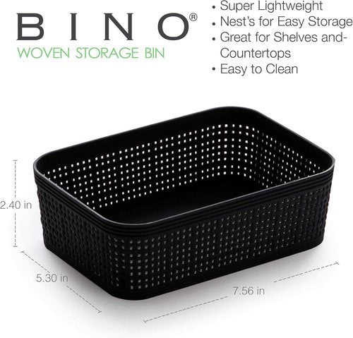 BINO Woven Plastic Basket - Stylish Home Organization | XS Black, 5-Pack | Space-Saving Design