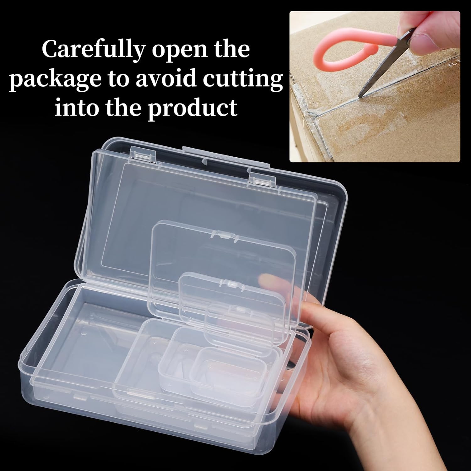 QUEFE Small Storage Containers - 28 Pack Clear Plastic Boxes with Lids for Craft Organizers | Rectangular Bins