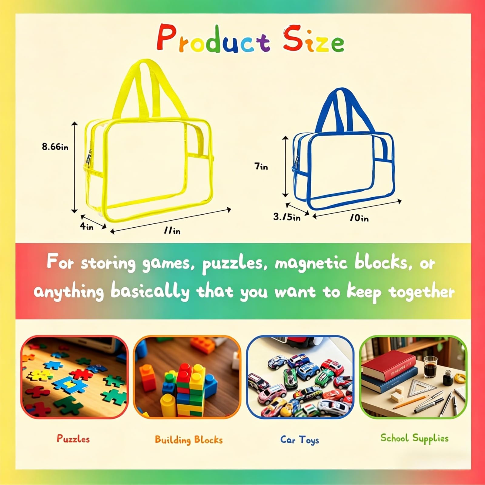 6 Packs Large Storage Bags, Organizer Bags with Double Zipper, Reusable Dust-Proof Waterproof Clear Thick PVC Bags for Books, Small Crafts