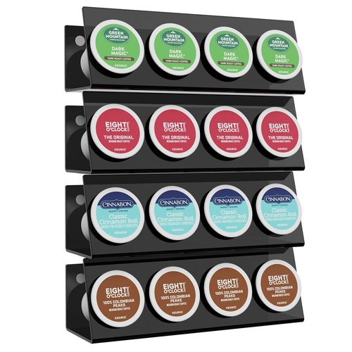 LifeMoreasy K Cup Holders, Acrylic Coffee Pods Organizer Stand Magnetic & Self-Adhesive Wall Mounted K Cup Stand for Kitchen Wall, Cabinet, Fridge (4 Pack for 16 Pods)