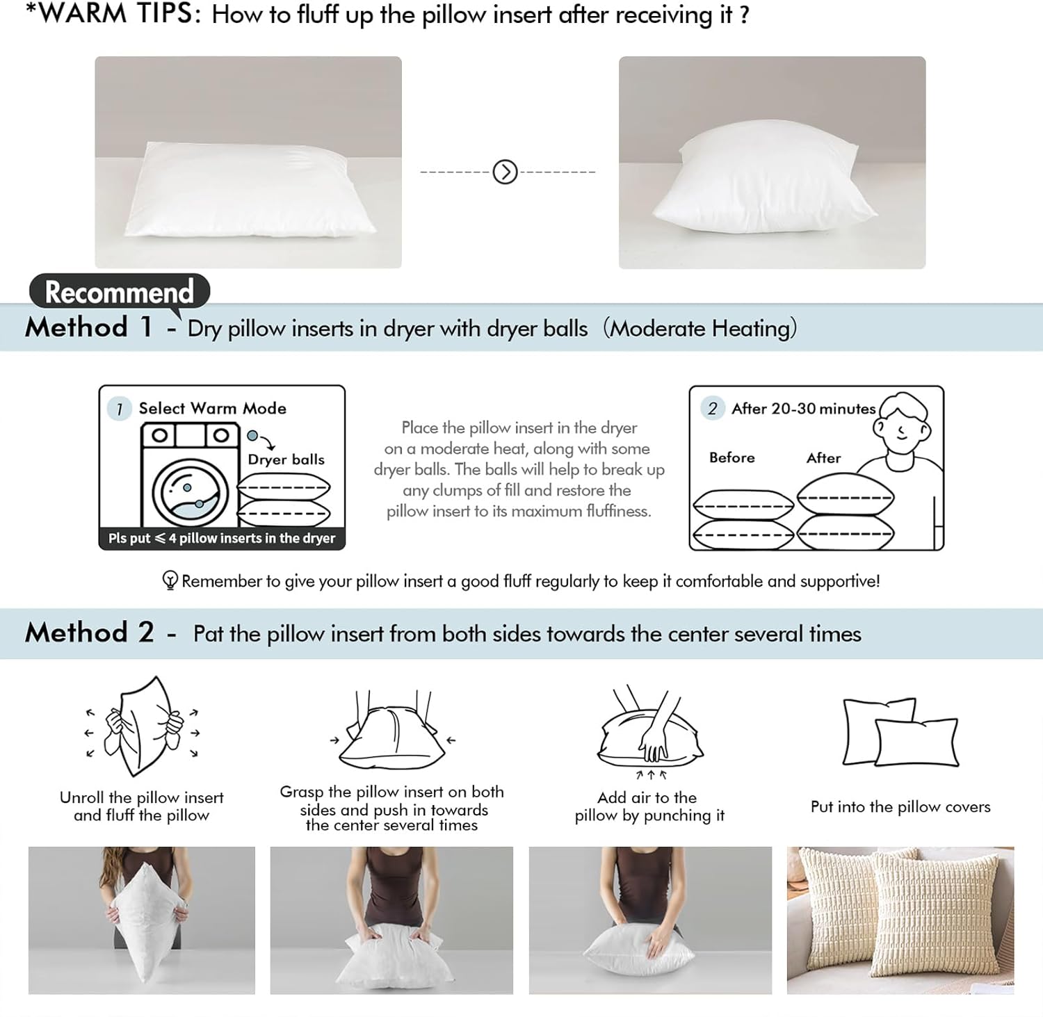 MIULEE Throw Pillow Inserts - Pack of 2, 26x26 Inch, 100% Virgin Fiber Filling for Bed & Couch