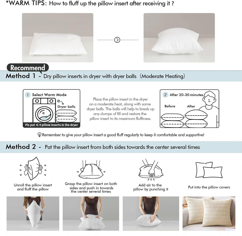 MIULEE Throw Pillow Inserts - Pack of 2, 12x24 Inch, 100% Virgin Fiber Filling for Bed & Couch