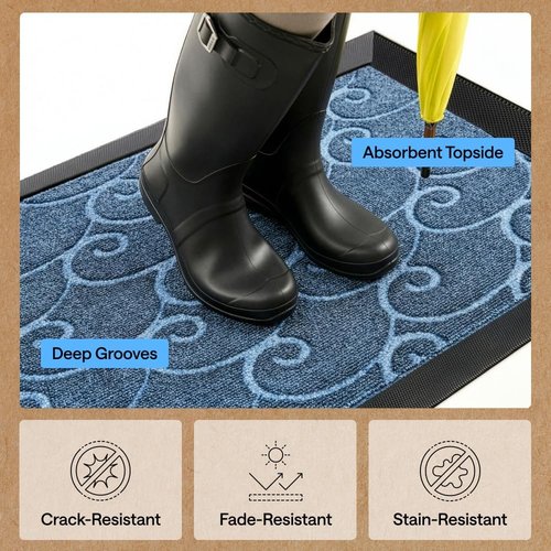 GORILLA GRIP Waterproof All-Season WeatherMAX Doormat | 35x23 Natural Rubber, Stain & Fade Resistant, Easy Clean Ocean Blue Waves