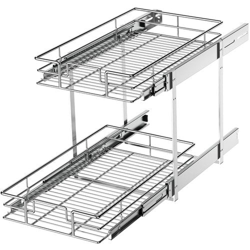 LOVMOR 2 Tier Individual Pull Out Cabinet Organizer 11"W x 21"D, Slide Out Kitchen Cabinet Storage Sliding Shelves