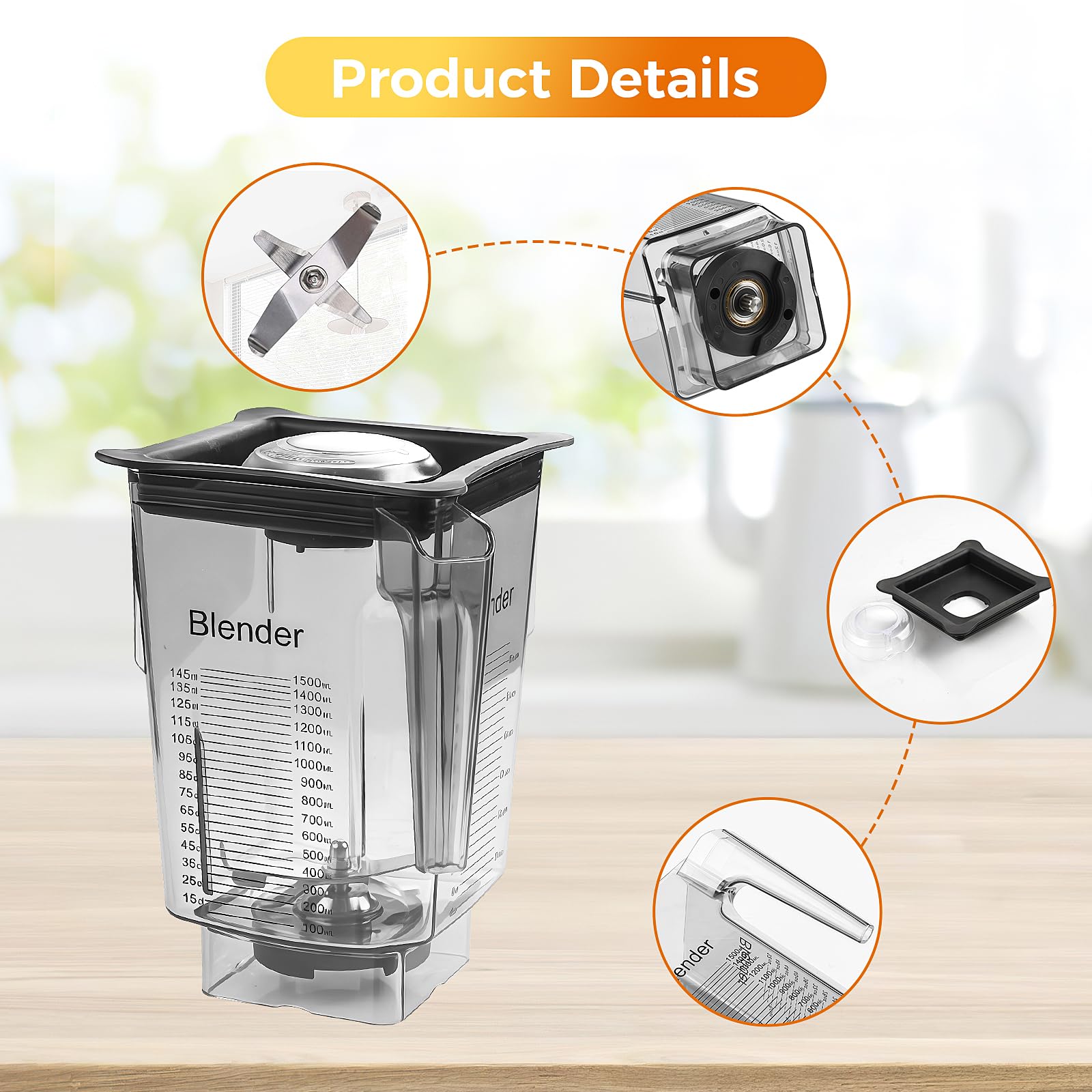 90 oz Replacement Jar Compatible with Blendtec Blender, Wide Compatible with Classic/Designer/Professional/Commercial Series Container Pitcher Cup, Includes Blade and Lid