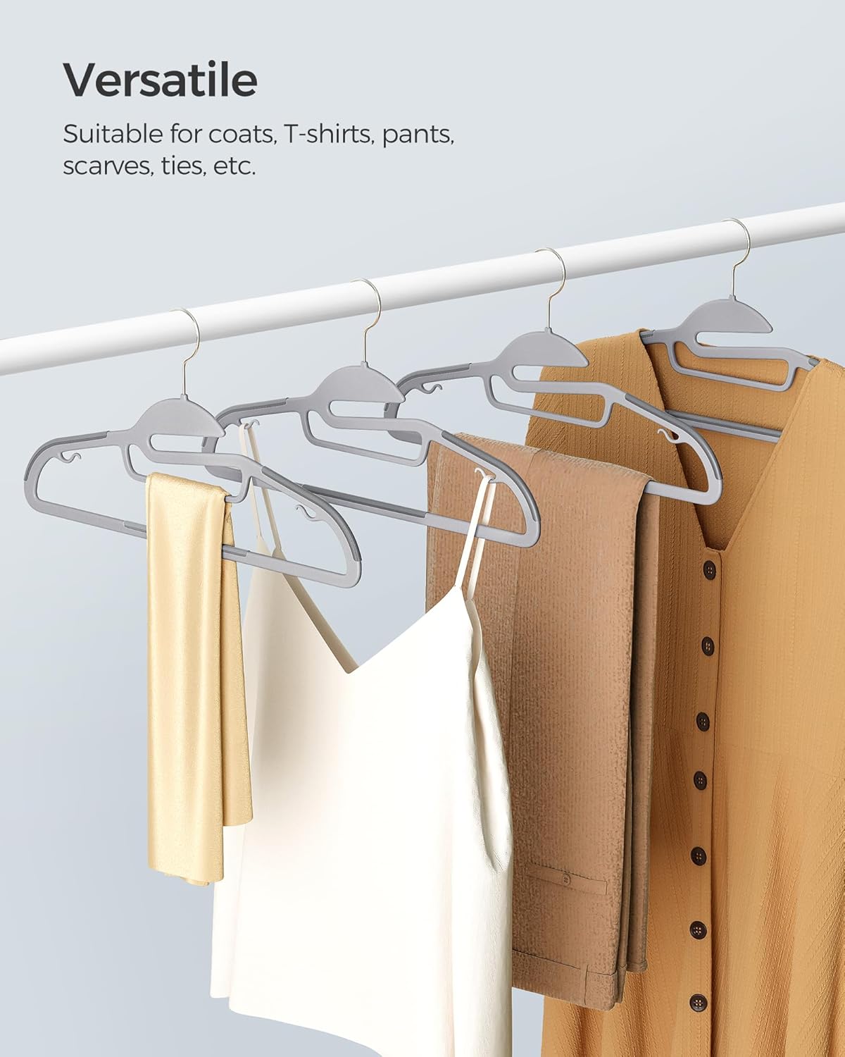 SONGMICS Heavy-Duty Plastic Coat Hangers - Space-Saving Design with 360º Swivel Hook | 50 Pack, Light & Dark Gray