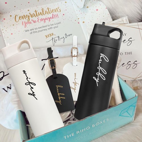 GroomBrideGifts Husband and Wife Cups | Honeymoon Essentials & Gift for Couples | Hubby and Wifey Water Bottles